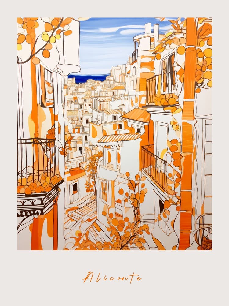 Alicante Spain 2 Orange Drawing Poster