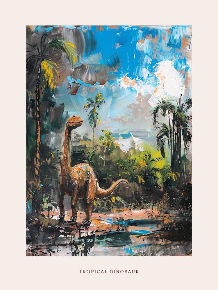 Dinosaur In The Tropical Landscape Painting 3 Poster