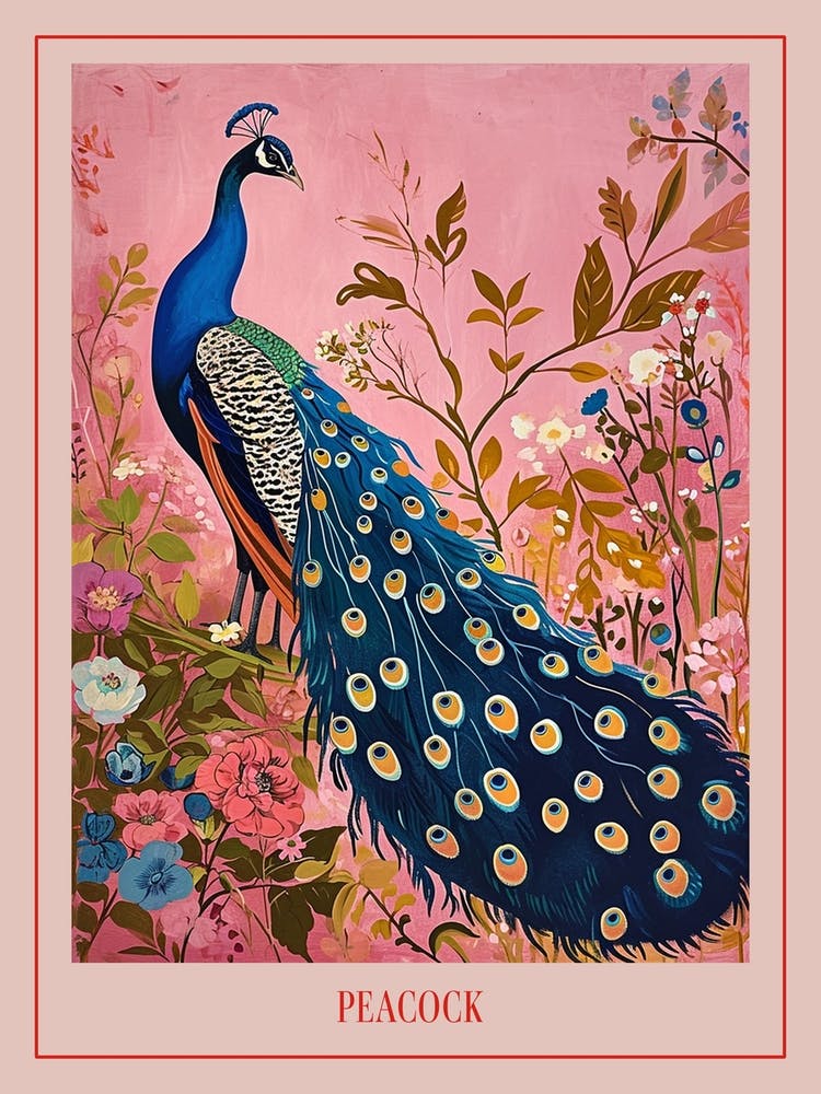 Floral Animal Painting Peacock 4 Poster
