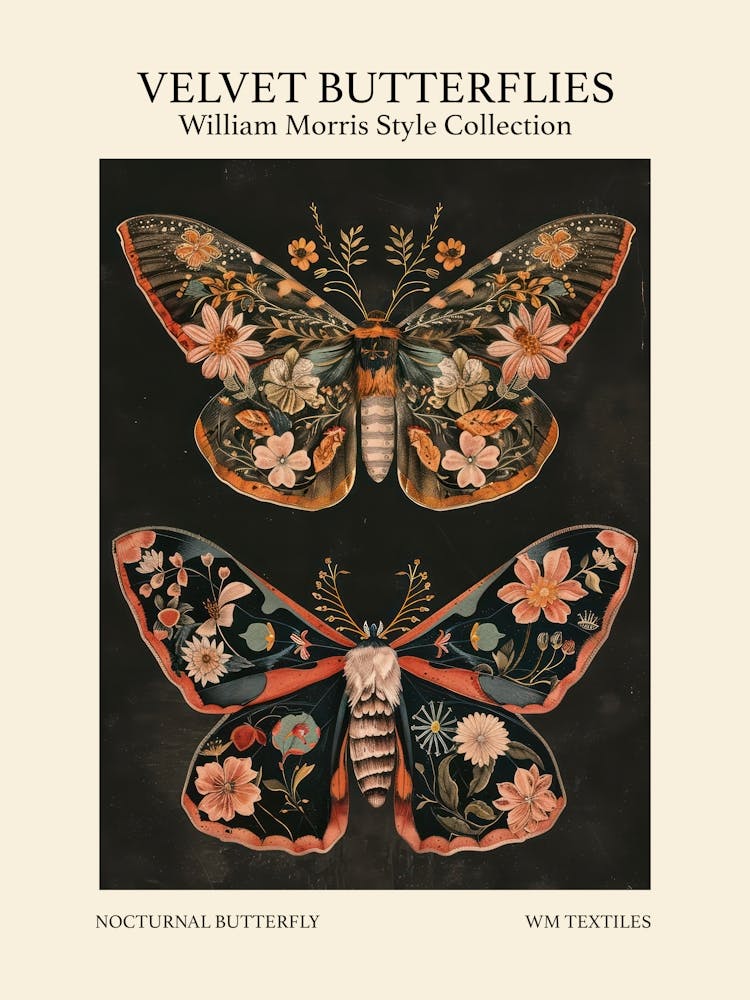 Velvet Butterflies Collection Nocturnal Butterfly William Morris Style 7