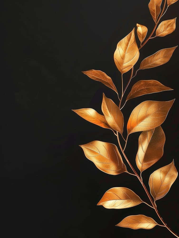 Golden Leaves On Black Background 3