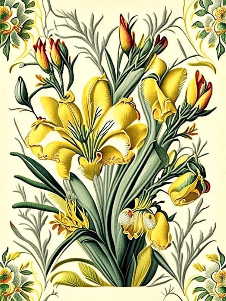 Freesia 1 Floral Botanical Vintage Poster Flower