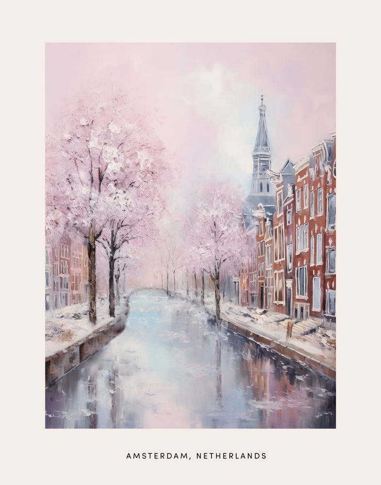 Verträumtes Wintergemälde Poster Amsterdam Niederlande 3