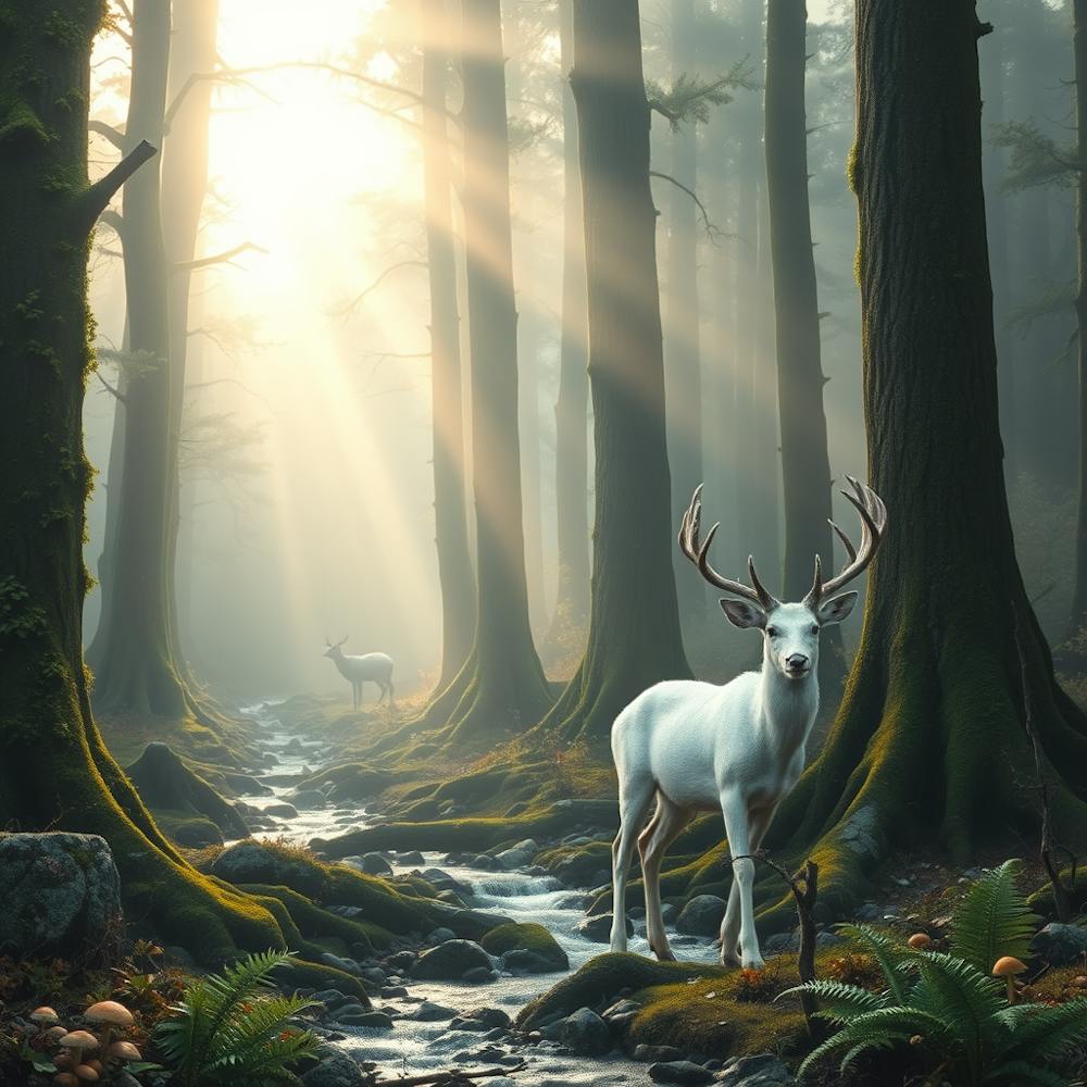 Majestic White Deer in the Forest