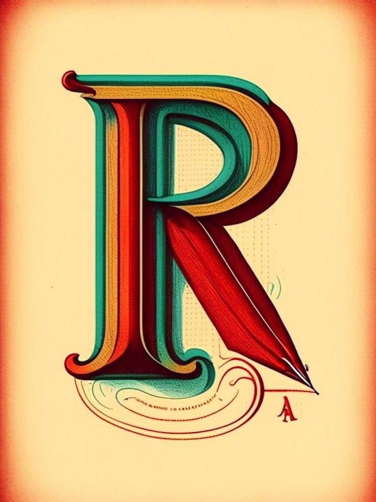 R, Letter, Alphabet Vintage Sketch 2