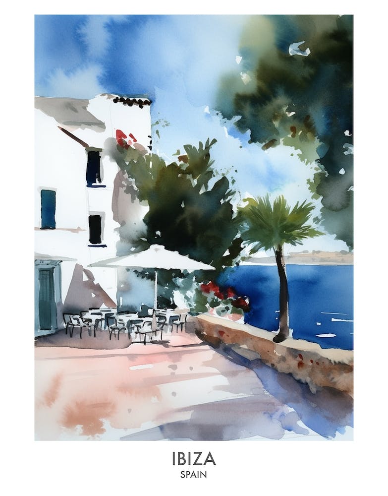 Ibiza Spain Watercolour Travel Poster 2