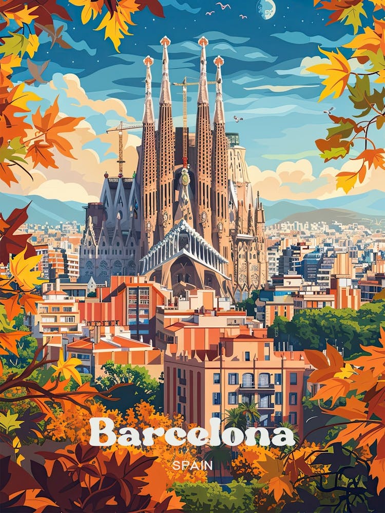 Barcelona Cityscape Travel Illustration