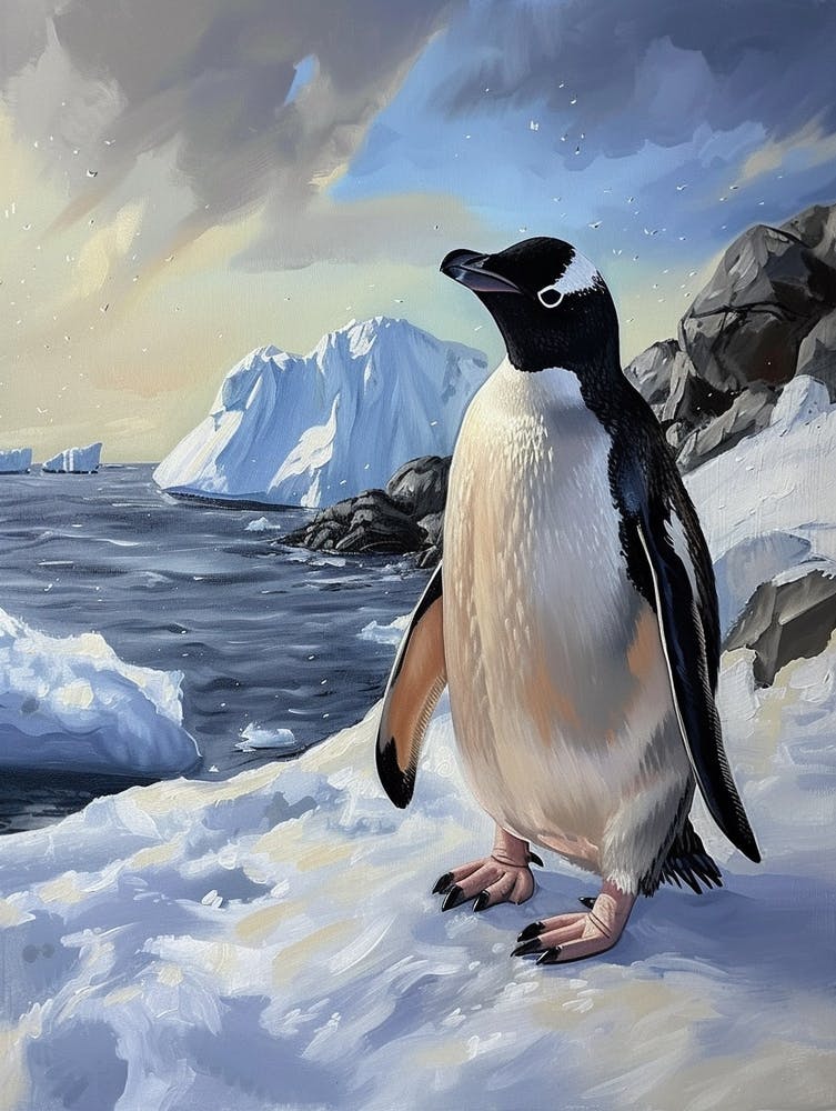 Adlie Penguin Zavodovski Island Oil Painting 2
