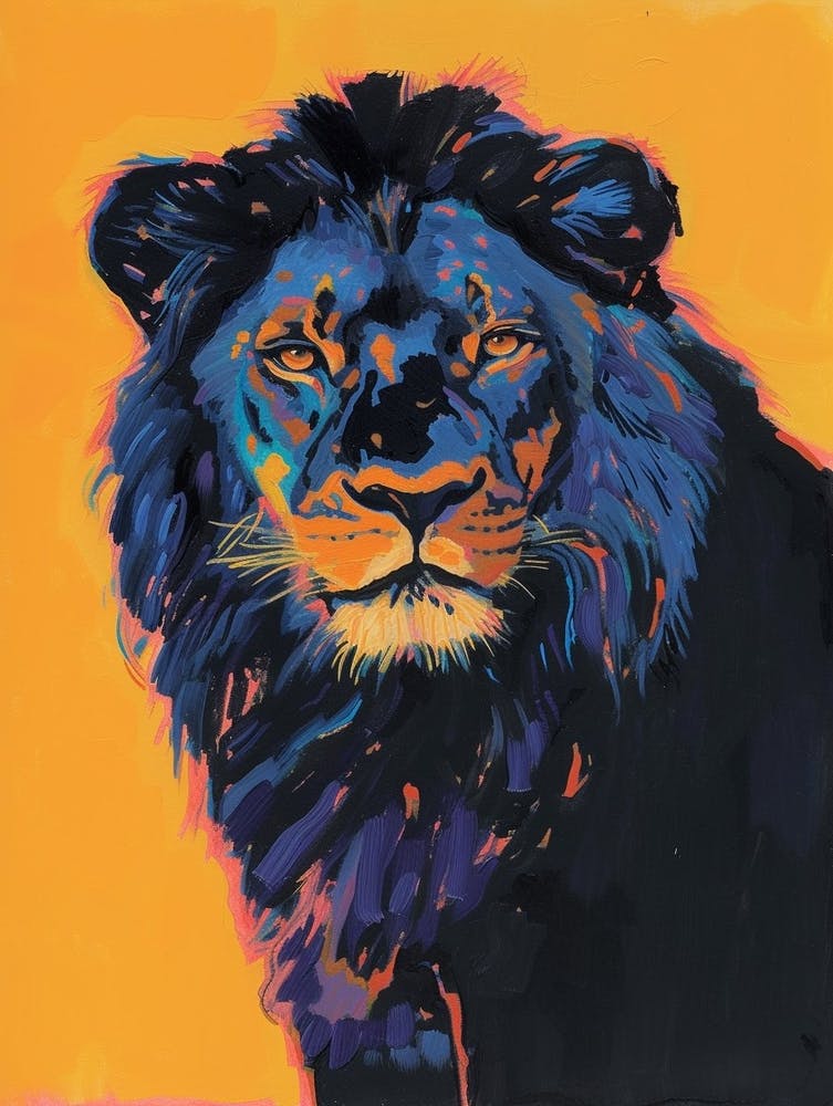 Black Lion Lion In Different Seasons Fauvist Painting 1