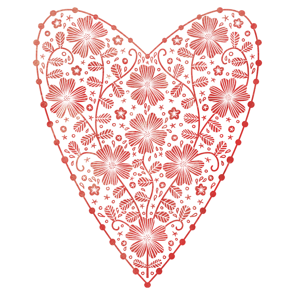 Scandinavian Red and White Floral Heart