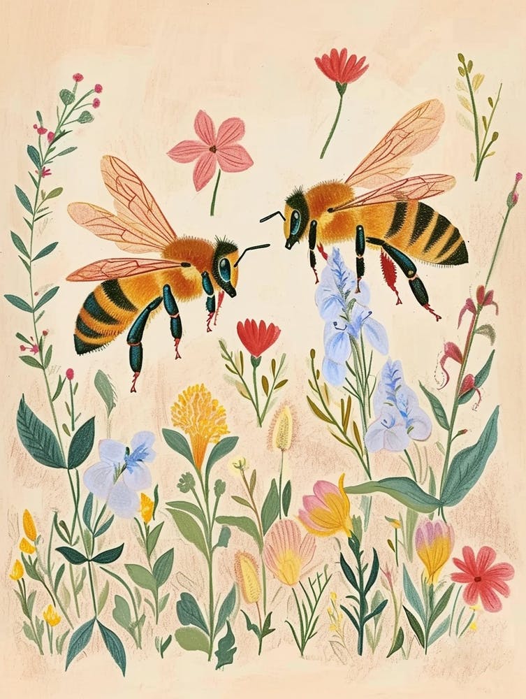 Folksy Floral Animal Drawing Bee