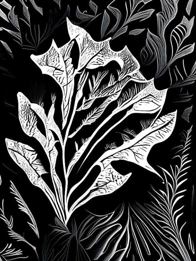 Bladderwrack Leaf Linocut 1