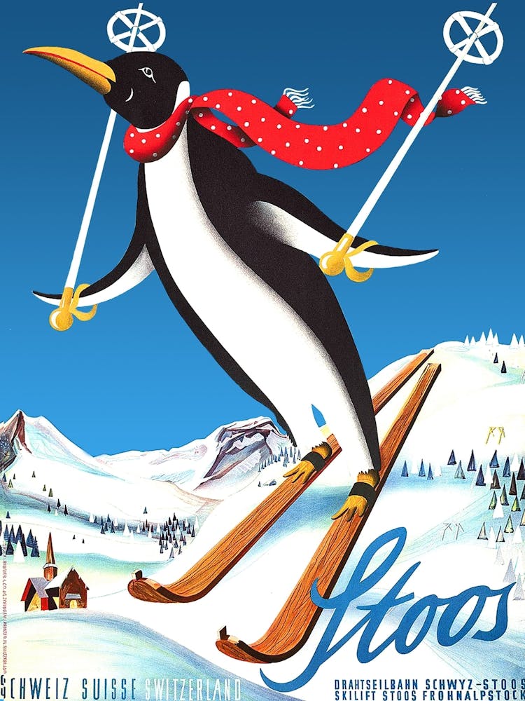 Stoos, Happy Penguin On A Ski Jump