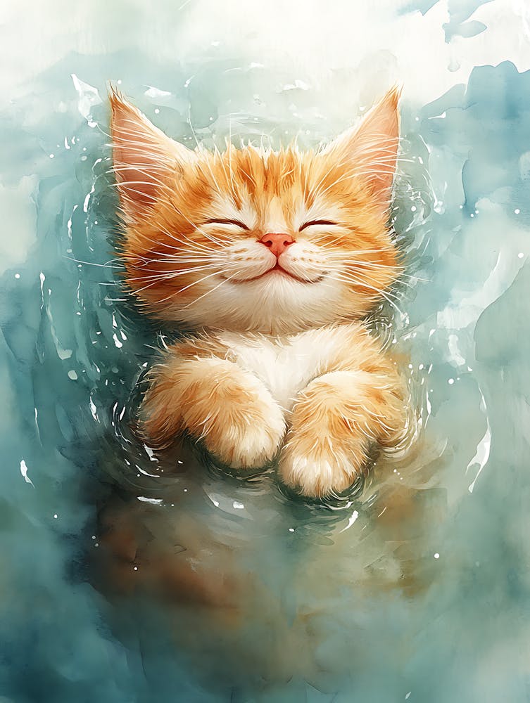 Happy Orange Cat Floating on Water 21