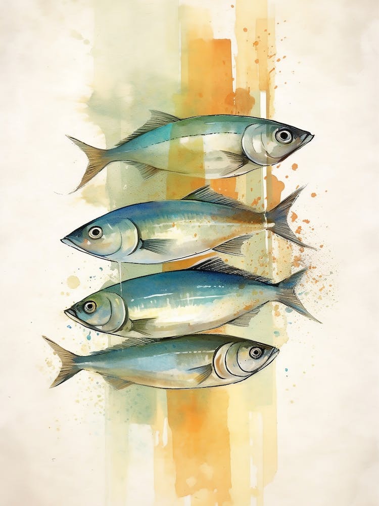 Sardines Canvas Vintage Watercolour Style
