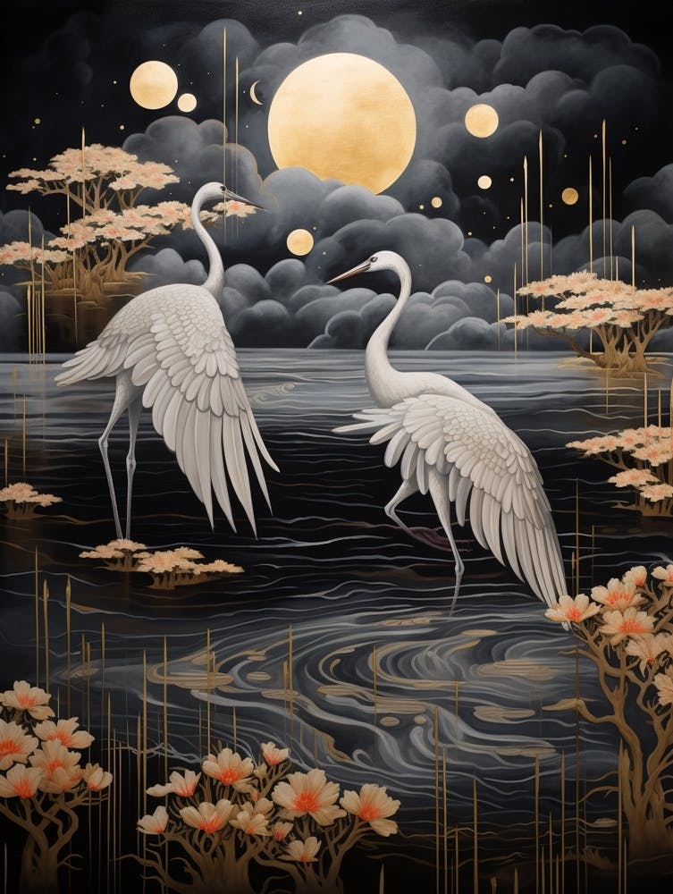 Crane 4 Gold Detail Painting