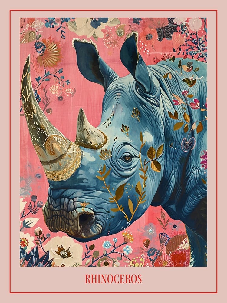 Floral Animal Painting Rhinoceros 2 Poster