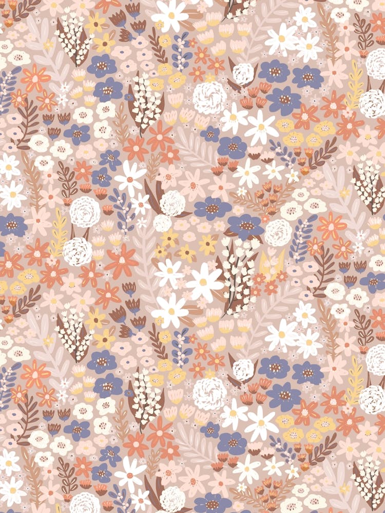 Prairie Fleurie Jardin Bleu Pêche Mauve Jaune