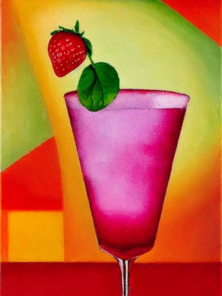 Frozen Strawberry Margarita Paul Klee Inspired Abstract Cocktail Poster