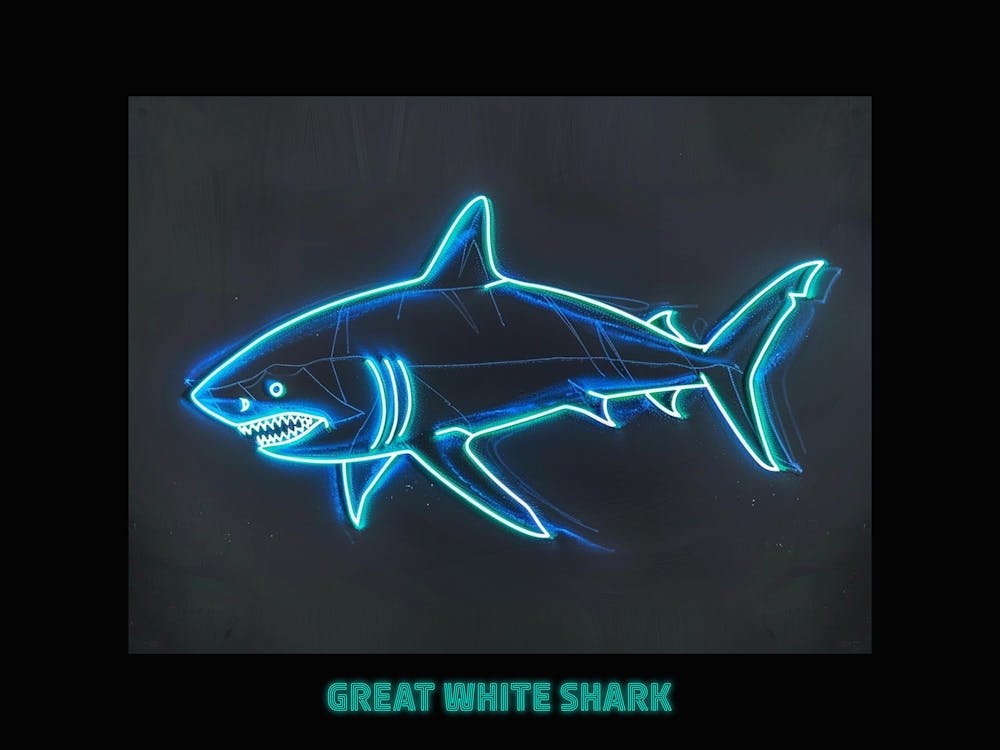 Blue Neon Great White Shark 6 Poster