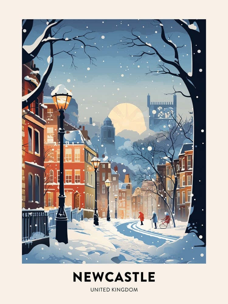 Winter Night Travel Poster Newcastle United Kingdom 4