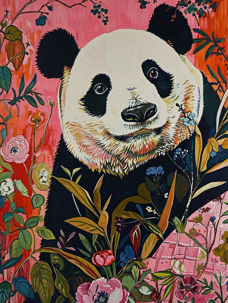 Floral Animal Painting Panda 1