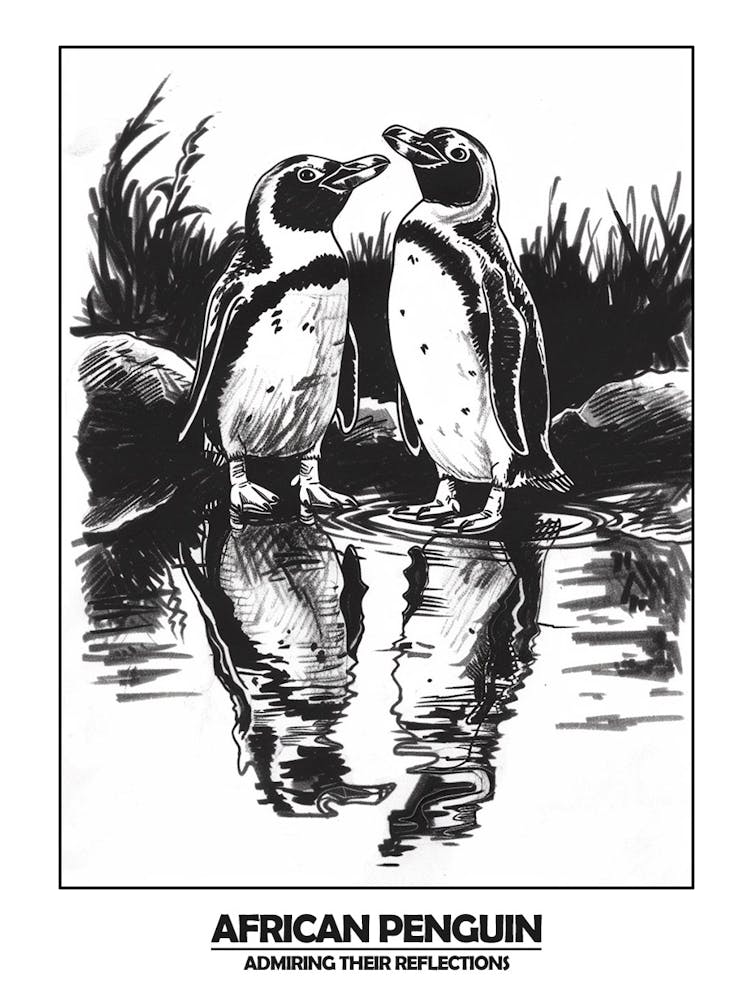 Penguin Admiring Their Reflections Poster 1