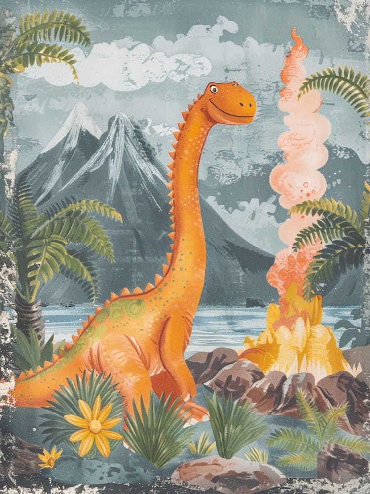 Dinosaur & A Bonfire Storybook Painting
