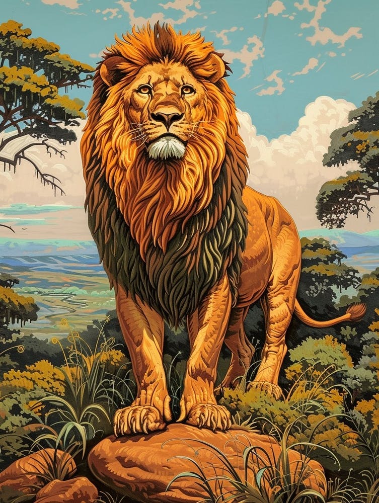 Lion Africain Illustration en Relief Symbolisme 1