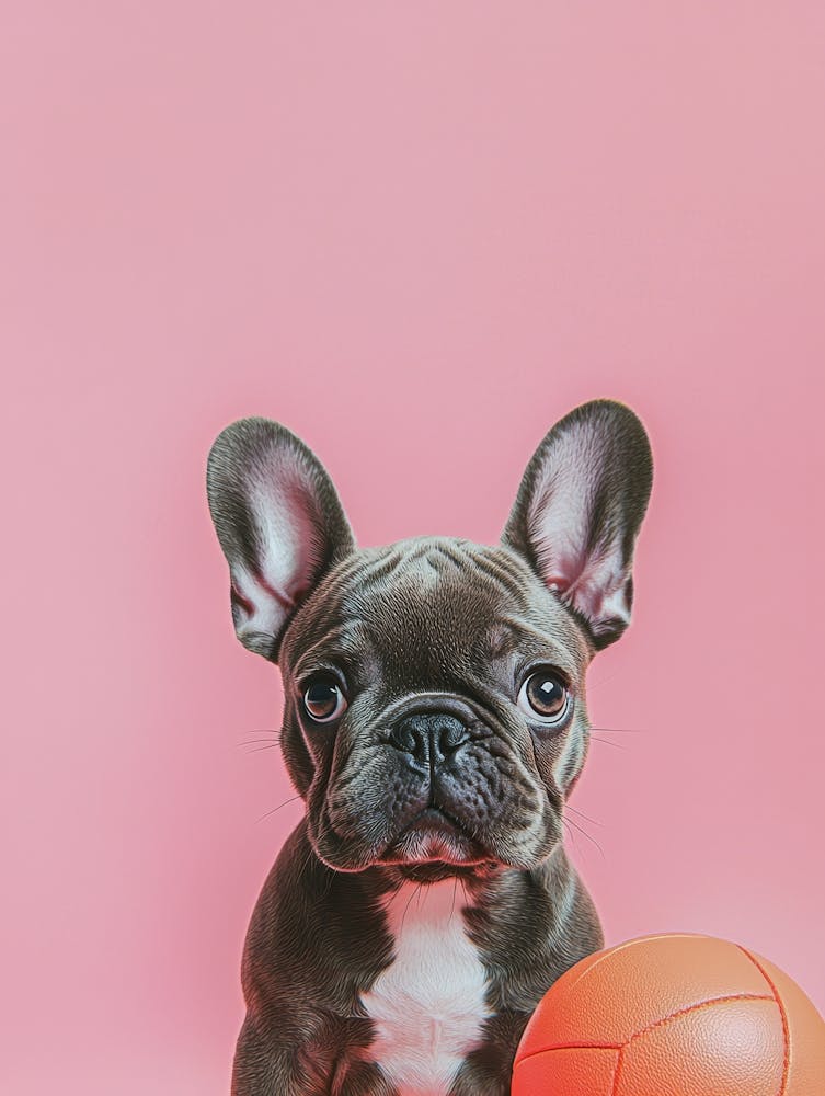 French Bulldog Puppy On Pink Background.Generated AI..