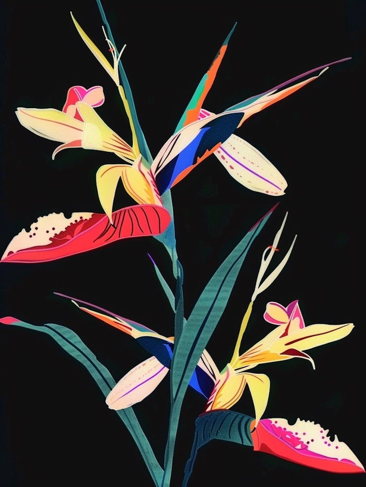 Neon Flowers On Black Heliconia 3