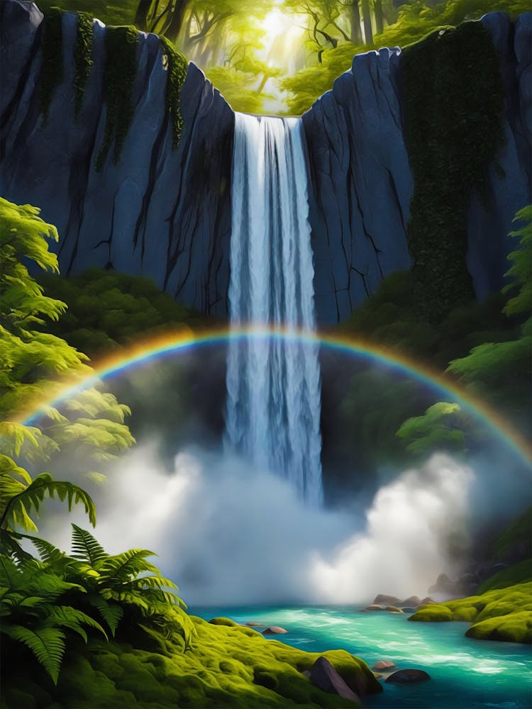 Waterfall With Rainbow