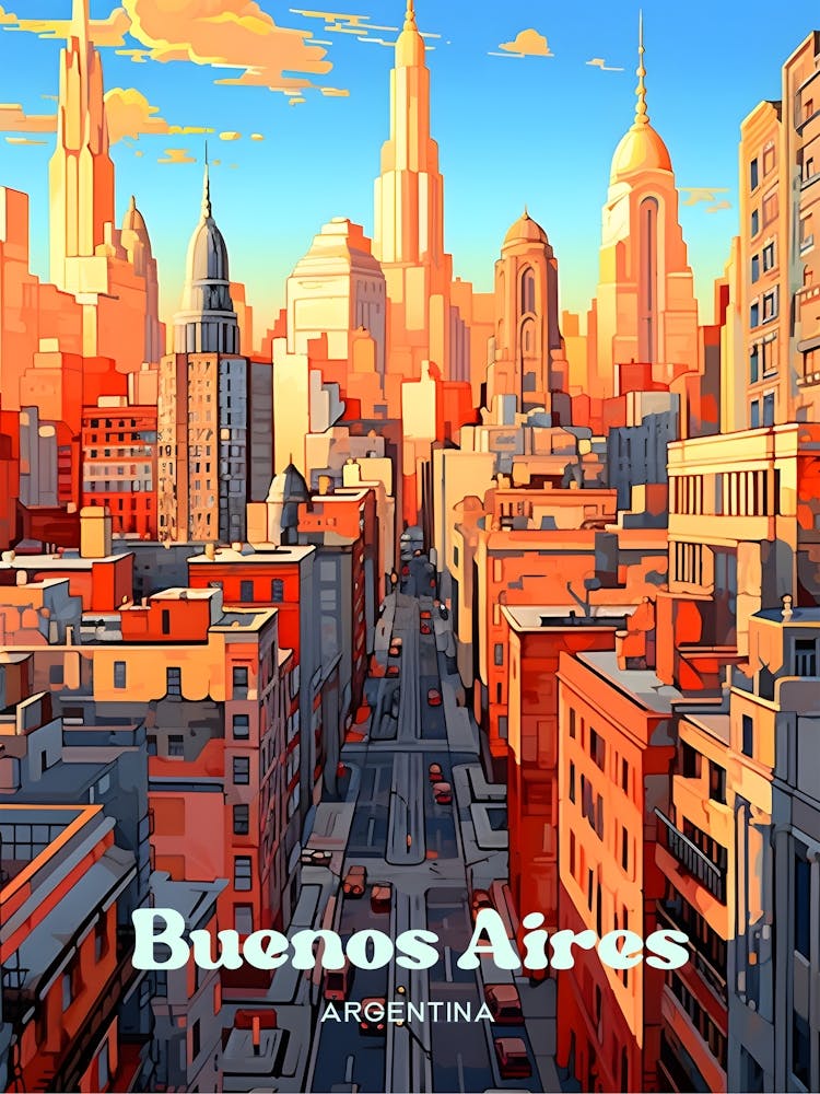 Buenos Aires Argentina Cityscape Travel Illustration