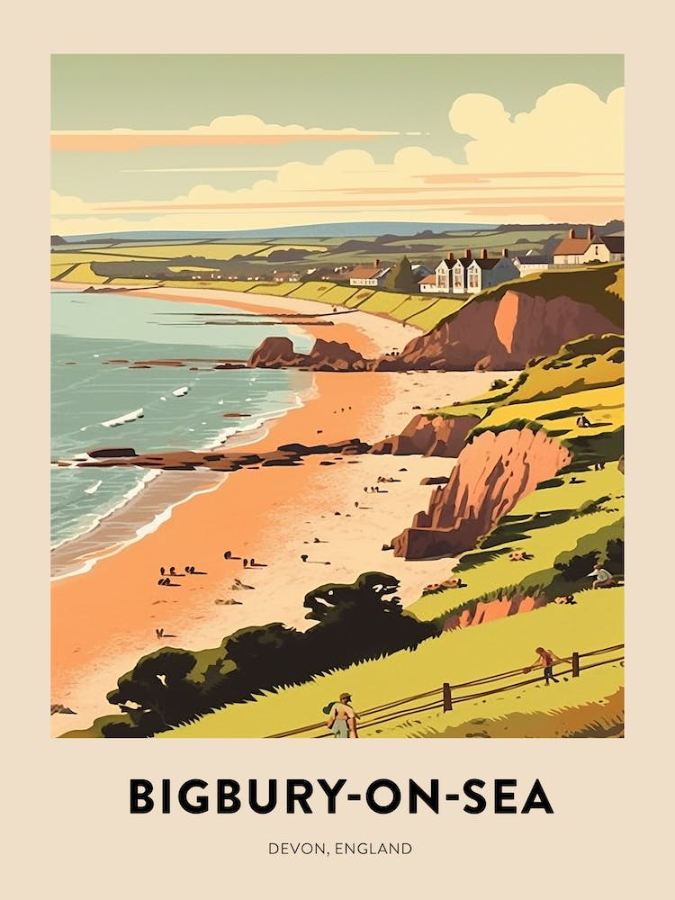 Devon Vintage Travel Poster Bigbury On Sea