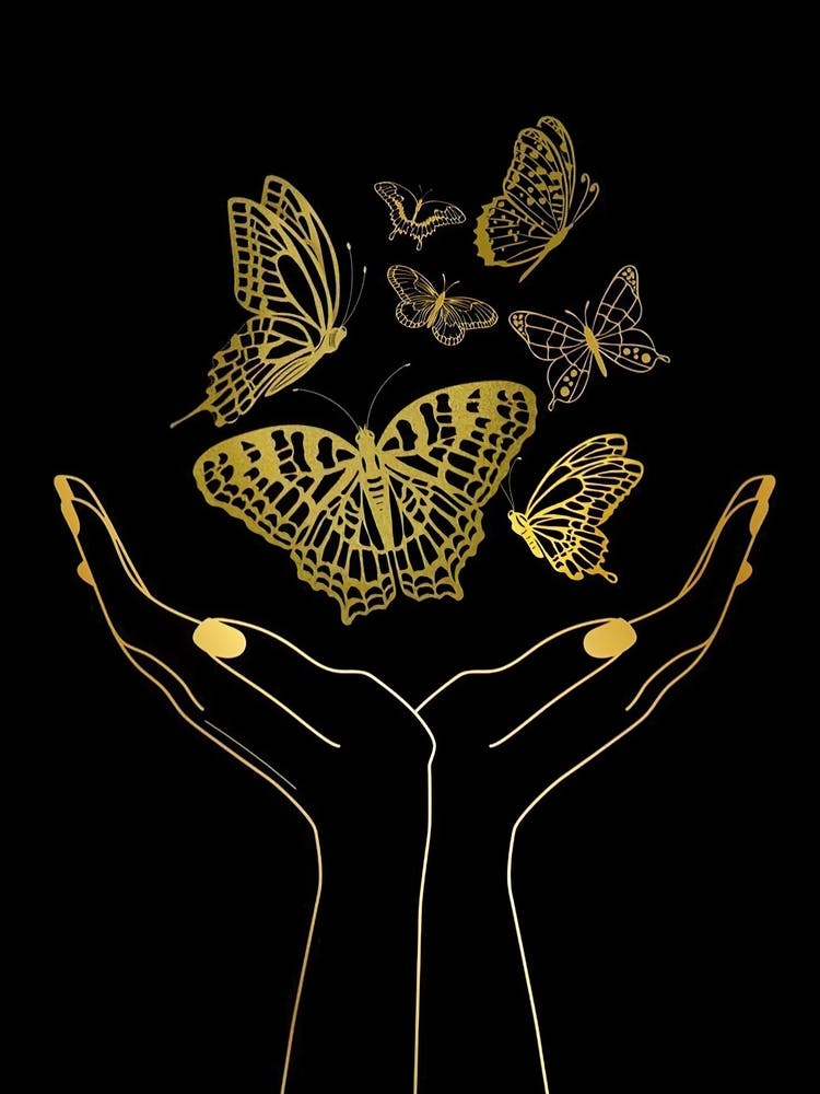 Gold Butterfly In Hands Vector Illustration