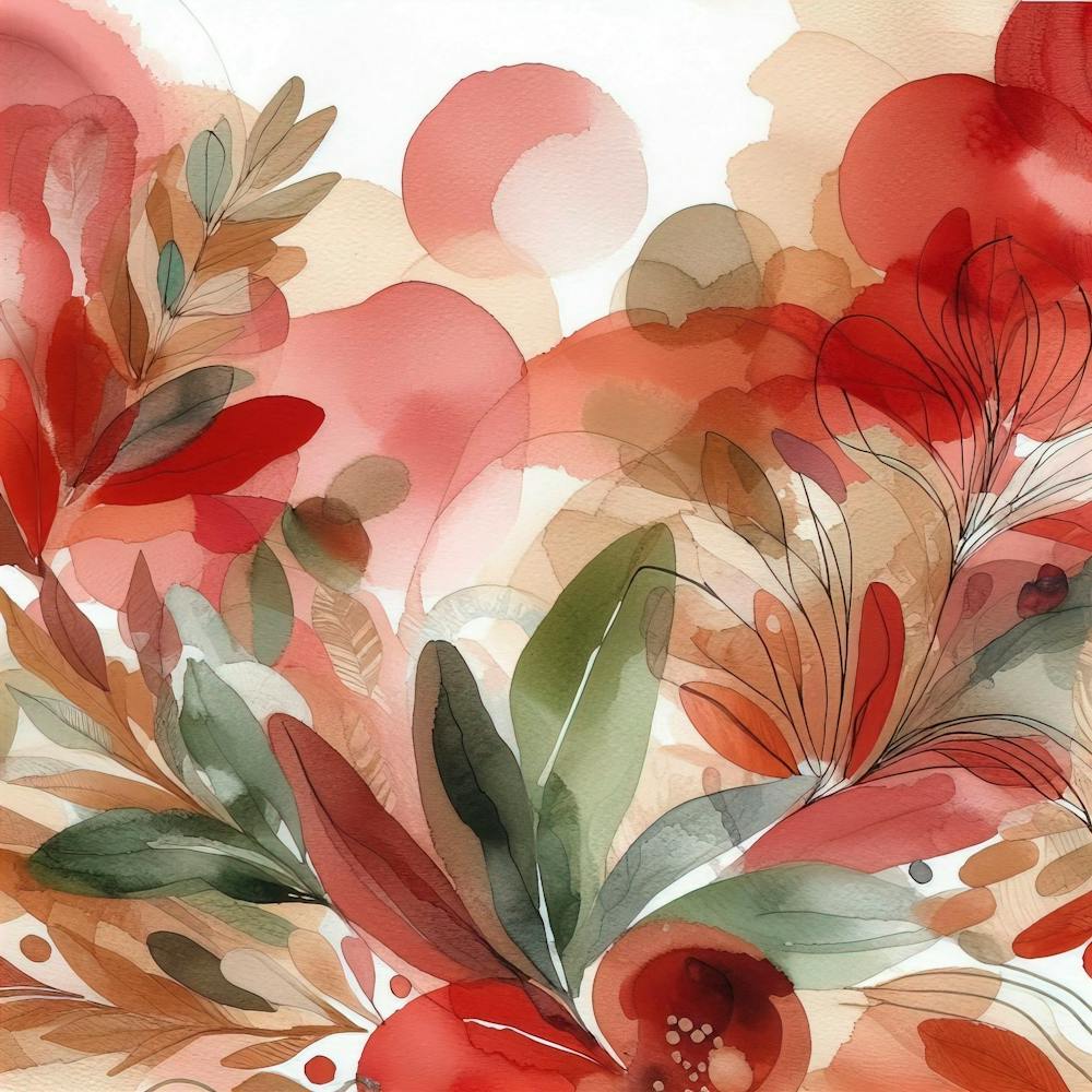 Abstract Watercolor Red Sage Red Olive Light Brown 1