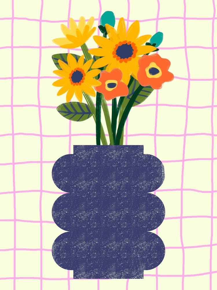 Yellow Flowers On A Blue Vase