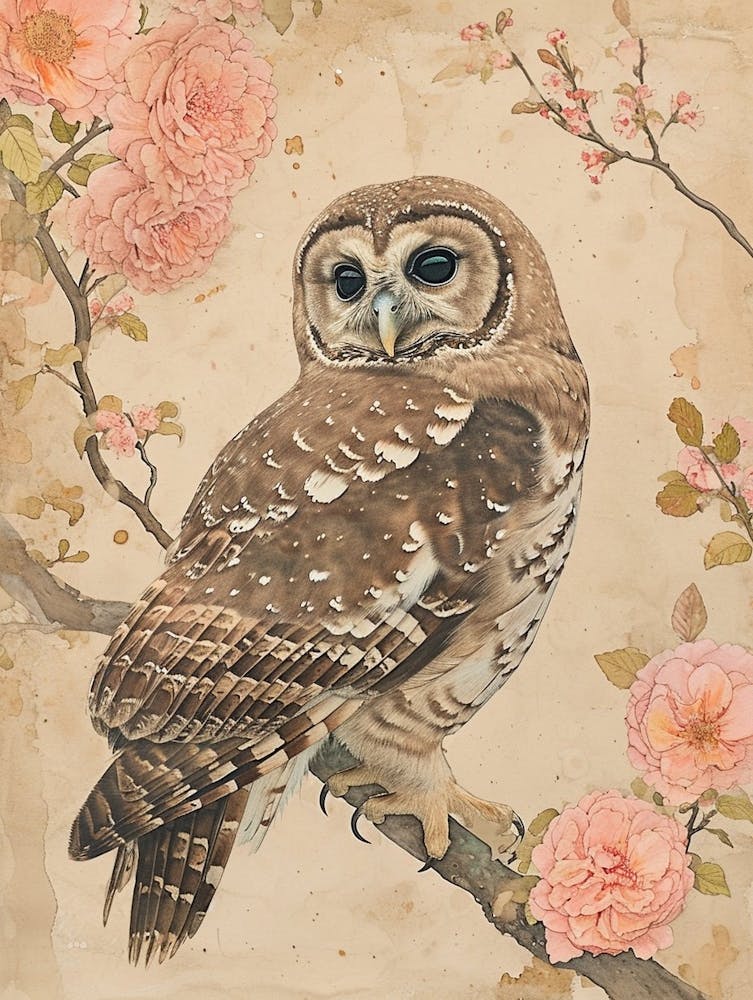Spotted Owl Japanese Painting 2