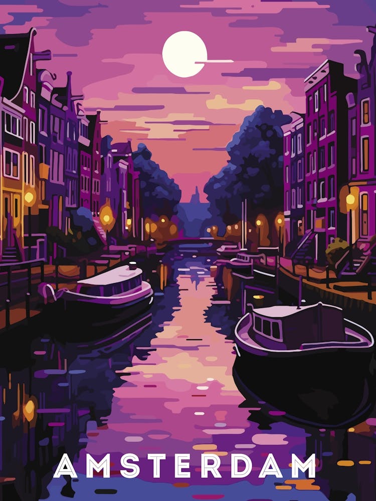Amsterdam, Netherlands/Holland — Retro travel minimalist poster 2