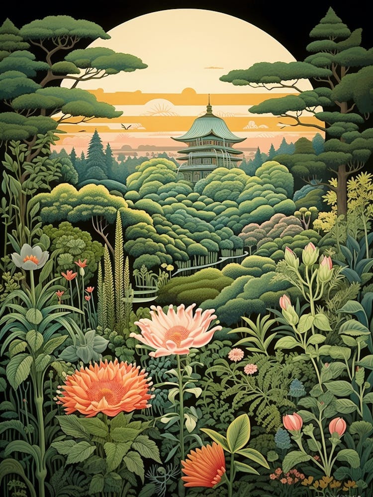 Ginkaku Ji Temple Japan Henri Rousseau Style 2