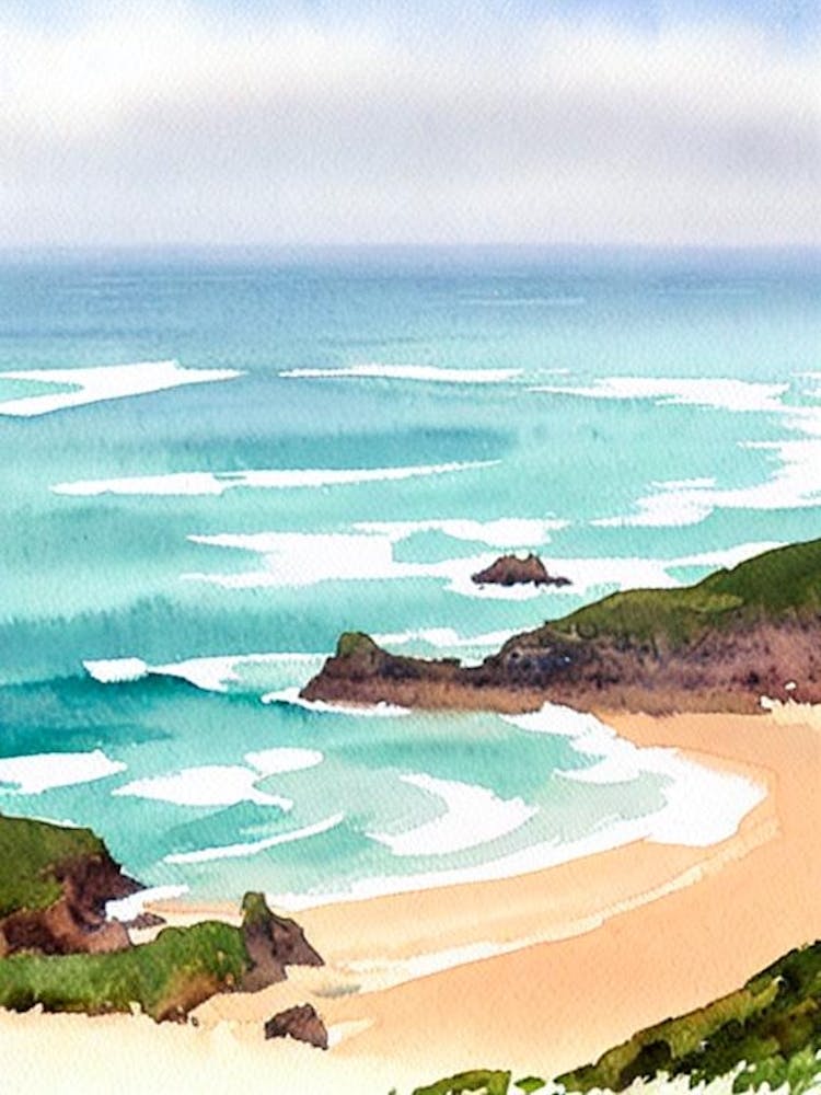 Mawgan Porth Beach 2, Cornwall Watercolour