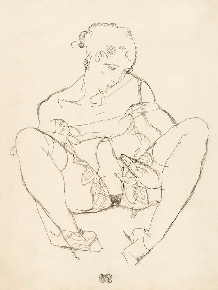 Woman Spreading Legs, Seated Woman In Chemise (1914), Egon Schiele