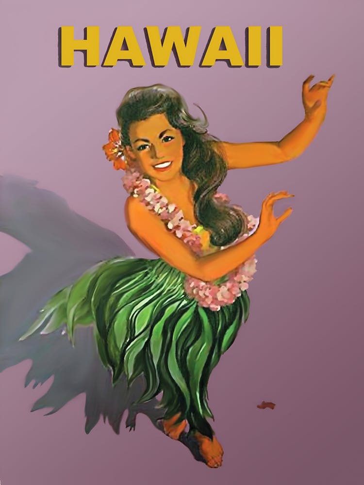 Hawaii, Hula Girl Dance, Vintage Travel Poster