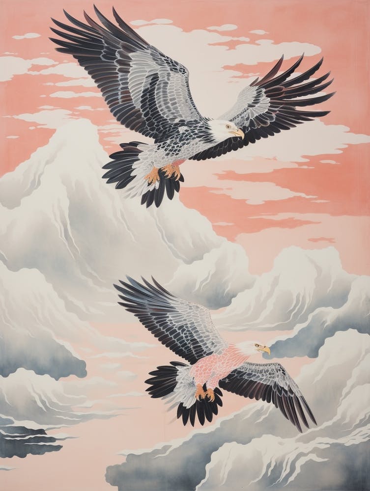 Vintage Japanese Inspired Bird Print Eagle 1