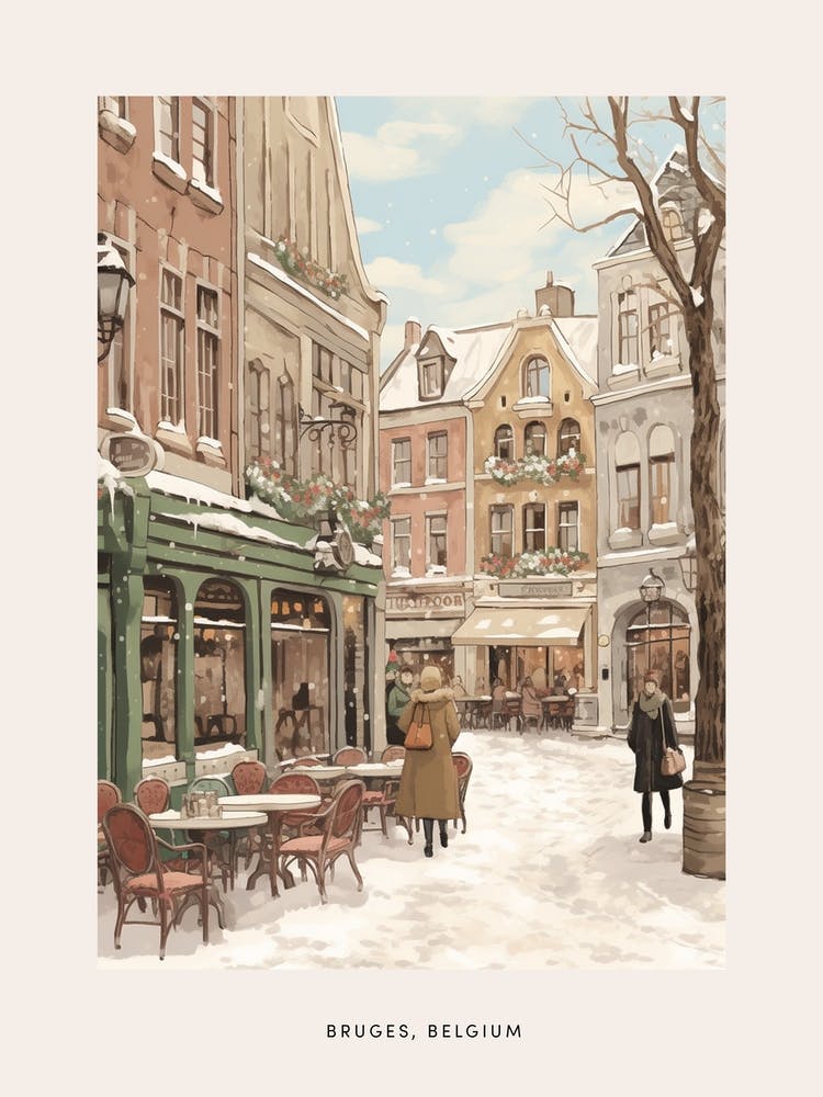 Vintage Winter Poster Bruges Belgium 6