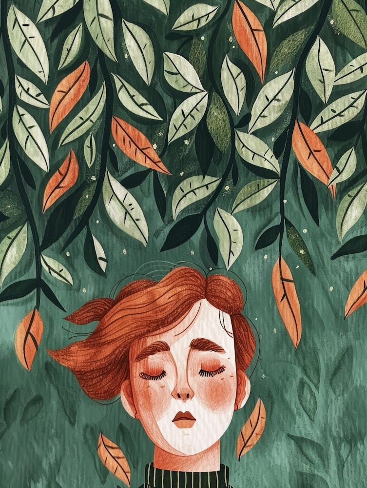 Illustration Of A Girl With Leaves 5