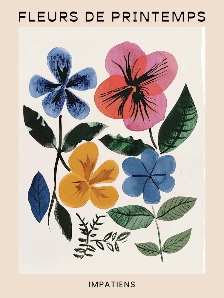 Spring Floral French Poster  Impatiens 1
