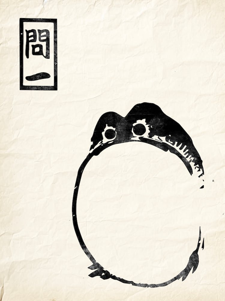 Frog Inspired Matsumoto Hoji On Vintage Paper Japanese Black