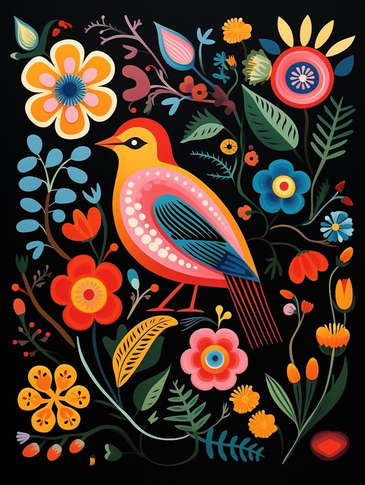 Volkskunst Vogel Illustration Rotkehlchen 2