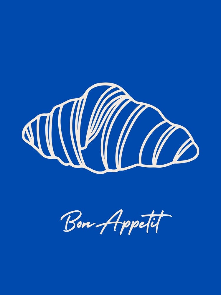 Croissant Line Drawing Blue